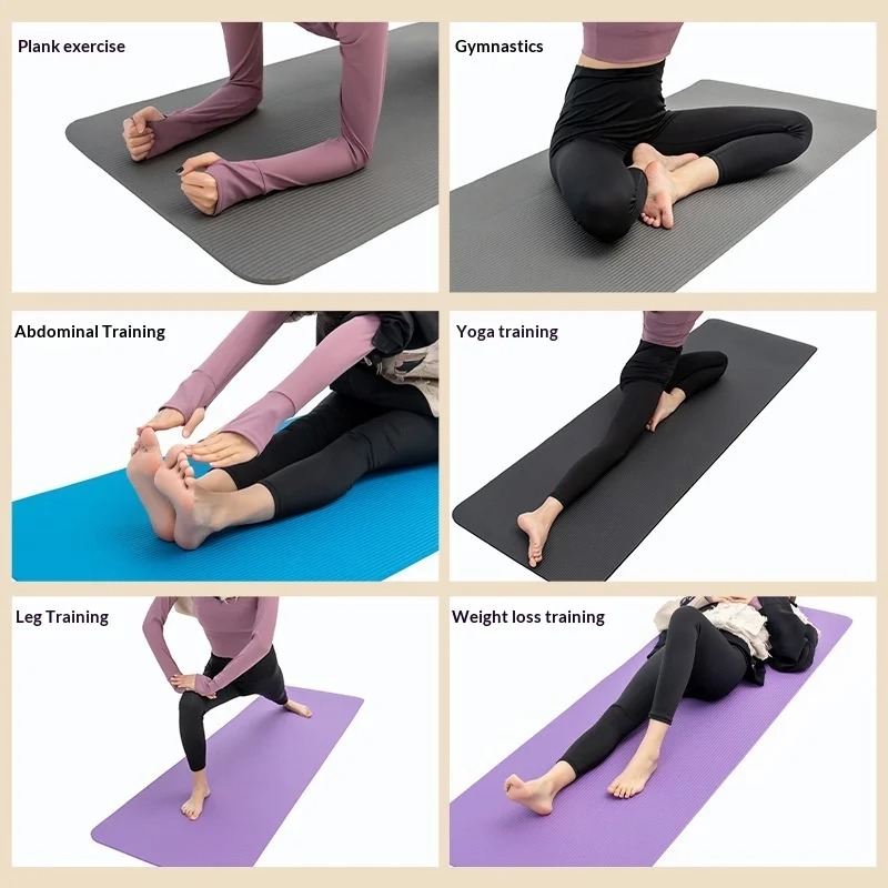Yoga Fitness Mat - 特厚滑り止めヨガマット、衝撃吸収、幅広ピラティスフィットネスワークアウトマット、ホームジム、女性男性用、環境に優しいピンク