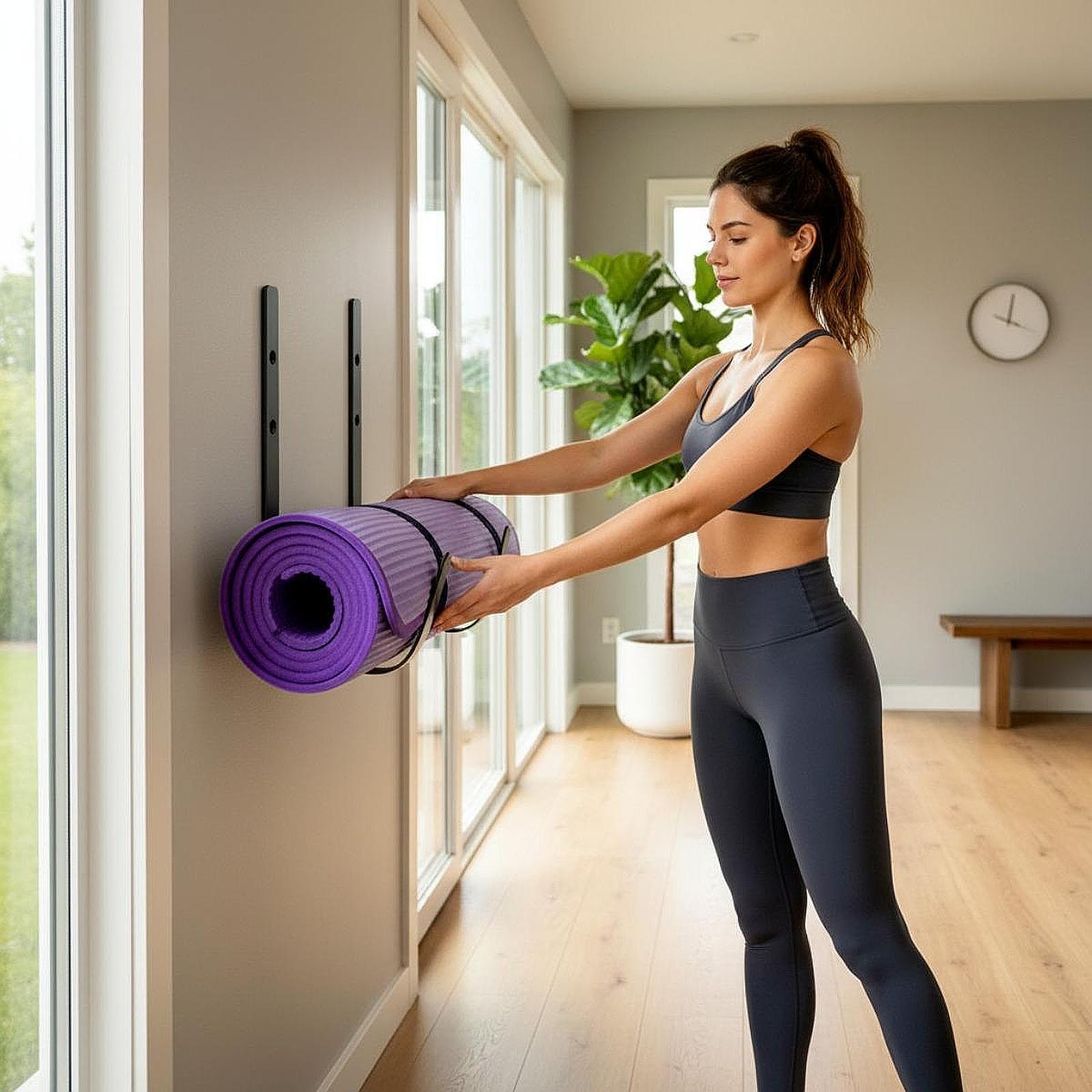 Yoga Fitness Mat - ヨガマットホルダー 壁掛け式 プレミアムヨガマット収納 フィットネスワークアウト ホーム用