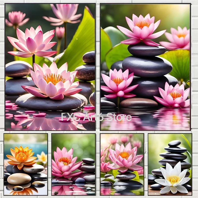 Zen Yoga Fitness - 1PC フレームレススパ禅桜ユリピンク蓮キャンバスプリントポスターアート絵画フィットネスヨガスタジオ壁アート装飾絵画
