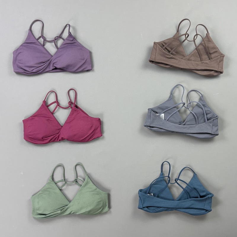 Yoga Và Fitness - ビジョンウィメンズスポーツブラ Vネックツイストフロント細ストラップクロスバックシームレスパッド入りヨガブラジムピラティスランニングワークアウト下着