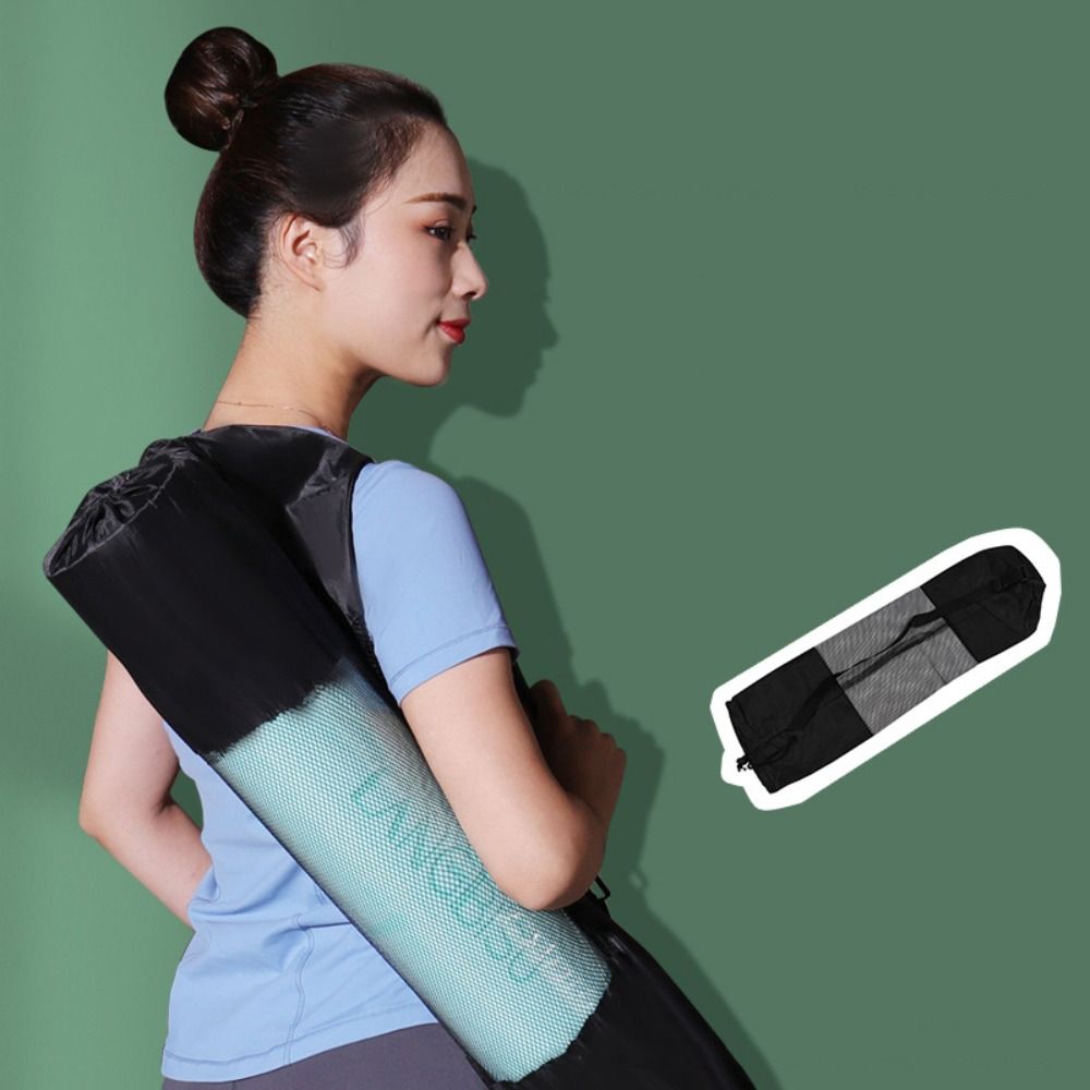 Yoga Fitness Mat - 調節可能なショルダーストラップヨガマットバッグ防水ポータブルヨガマットメッシュバッグブラックメッシュ通気性スポーツバッグフィットネス