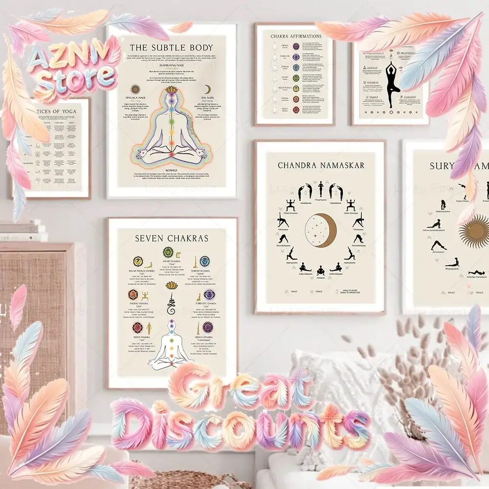 Zen Yoga Fitness - (2Dキャンバス絵画) ヨガ太陽礼拝フィットネス禅ウォールアートキャンバス絵画チャクラポスタープリント北欧風絵画 リビ用