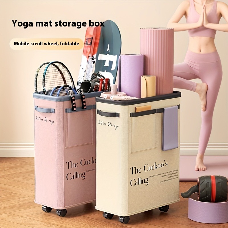 Yoga Fitness Mat - ヨガマット収納バスケット（ホイール付き）、家庭用ランドリーハンパーオーガナイザー、狭いスペース用フィットネス機器ホルダー