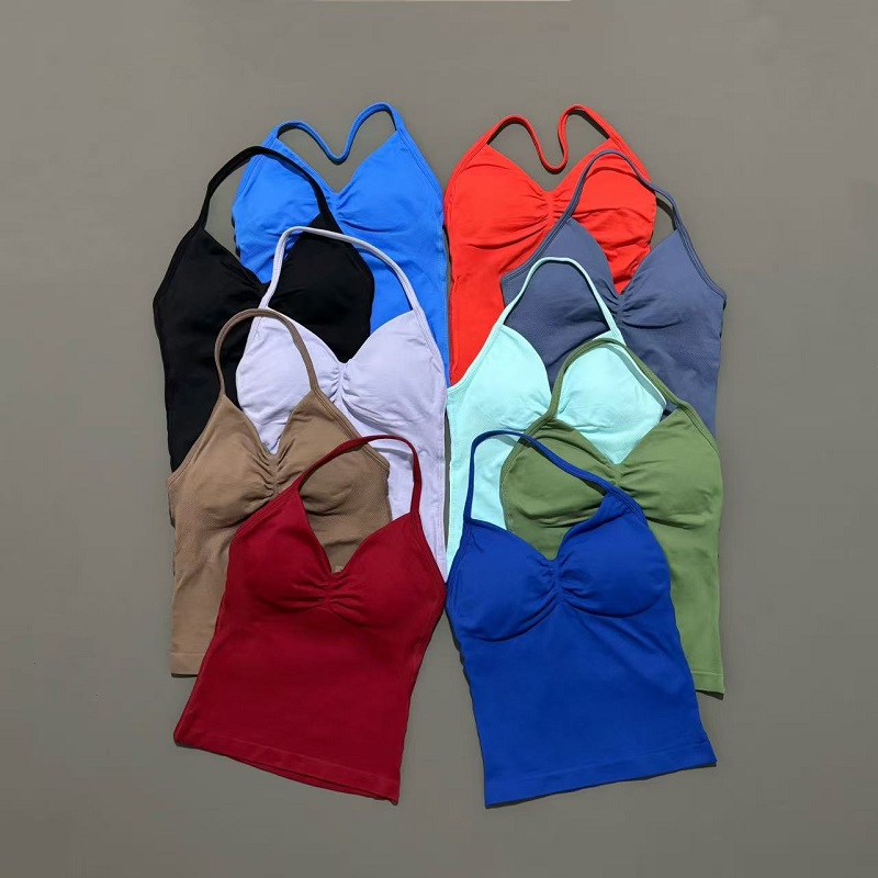 Yoga Và Fitness - ジムスポーツトップス女性シームレスヨガタンク取り外し可能なパッド付き V ネックスポーツノースリーブトップスポーツランニングフィットネスベスト