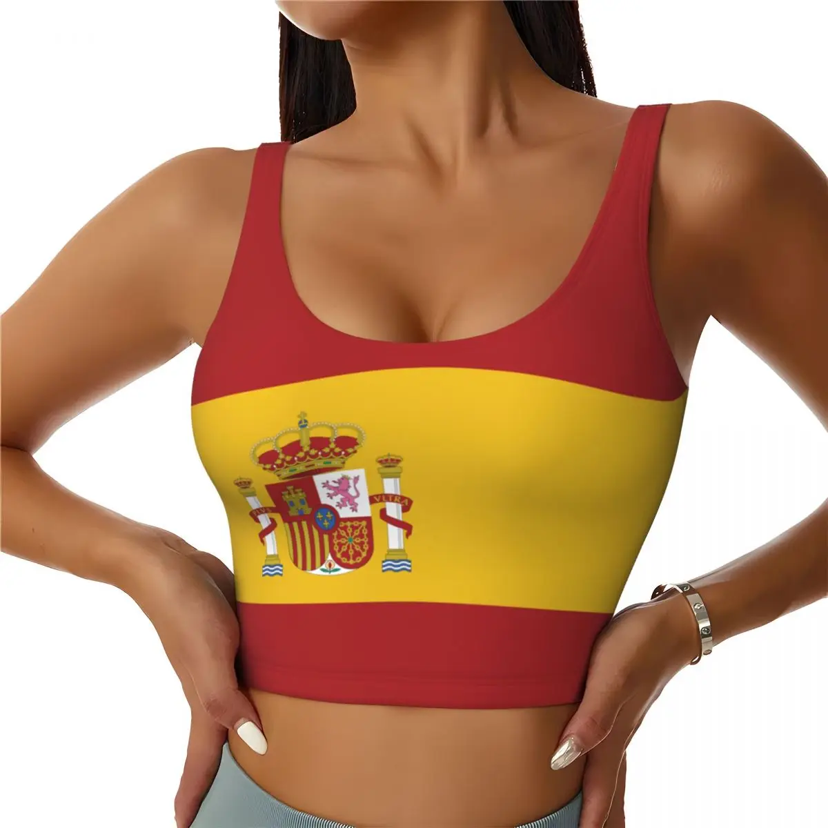 Yoga Và Fitness - スペイン国旗ベーシックトップス女性サンバセクシーな V ネックヨガフィットネススポーツトップス