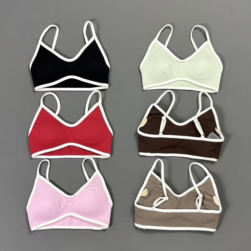 女性用コントラストラインヨガブラ Vネック ホワイトエッジ  - Yoga Và Fitness のレビューと価格