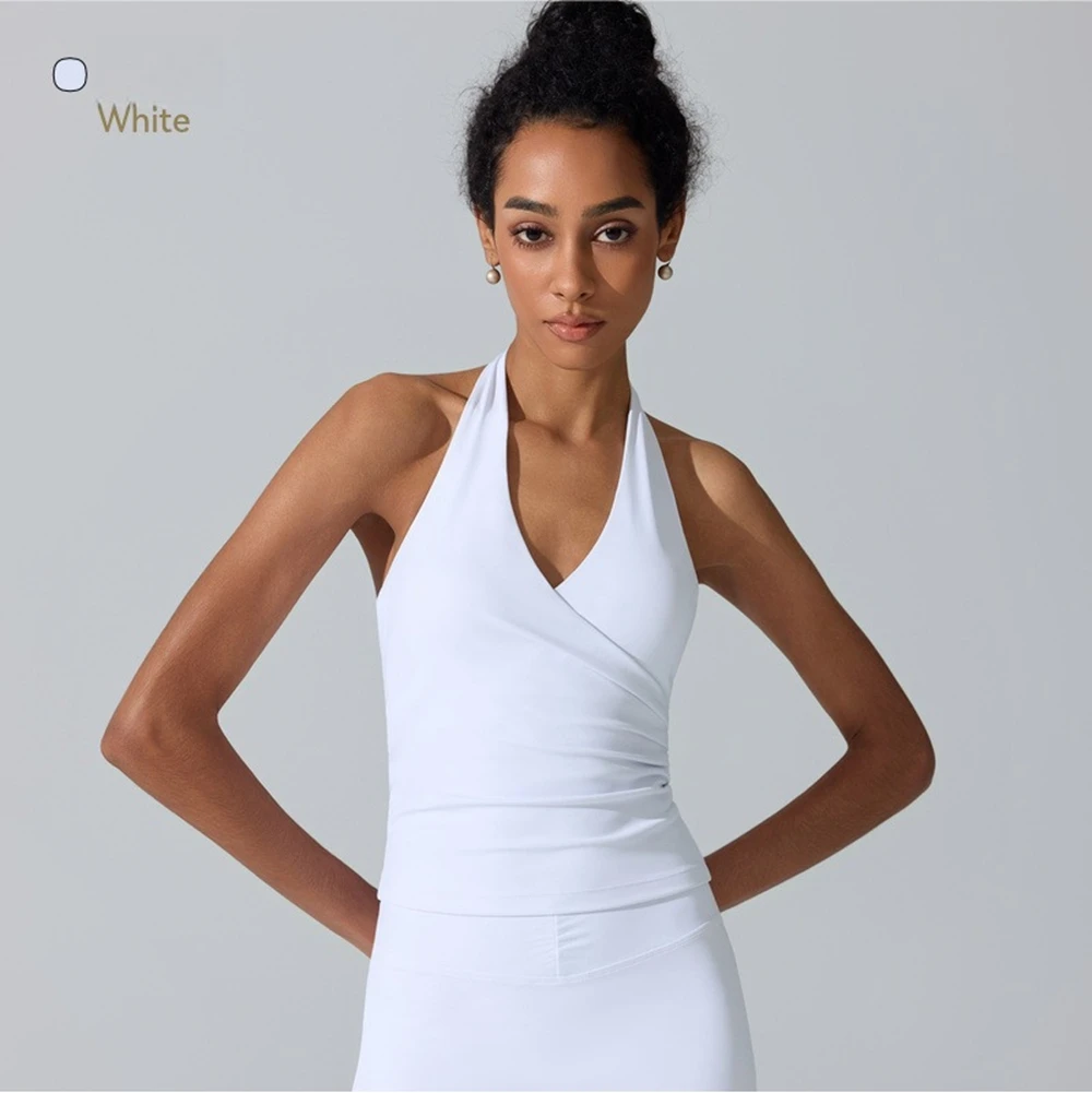 Vネッククロスネックベスト、胸パッド、ヨガウェアトップ、女性 - Yoga Và Fitness のレビューと価格