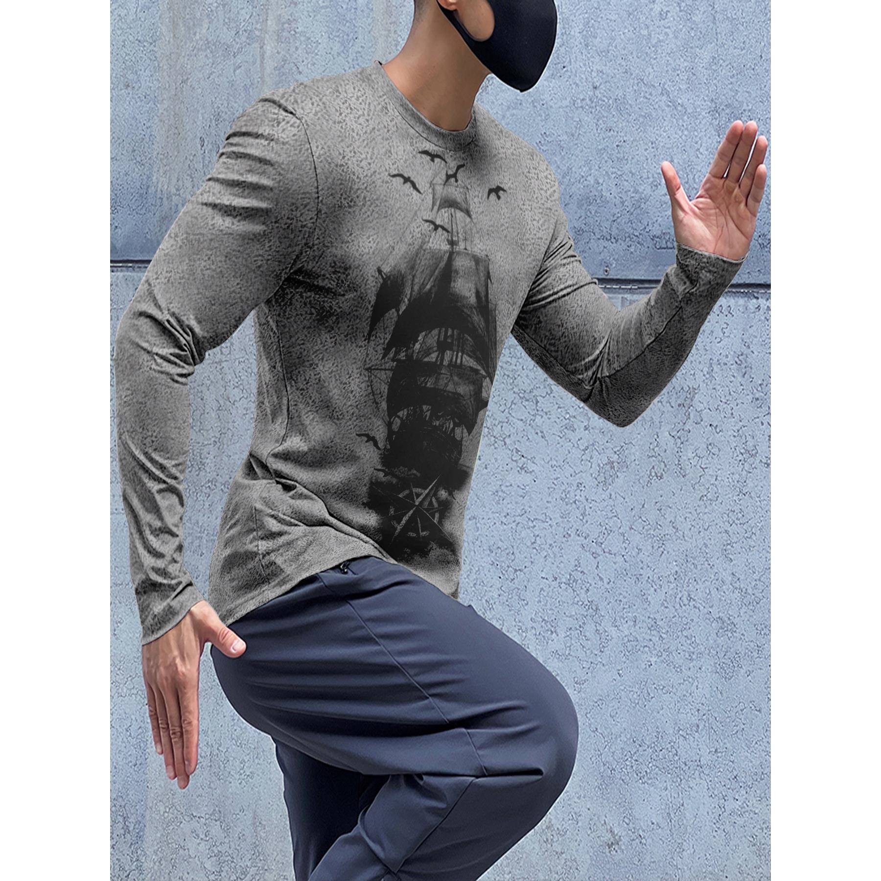 メンズカジュアルクルーネック長袖スポーツTシャツ、速乾性ゴル - Yoga Fitness Brand のレビューと価格