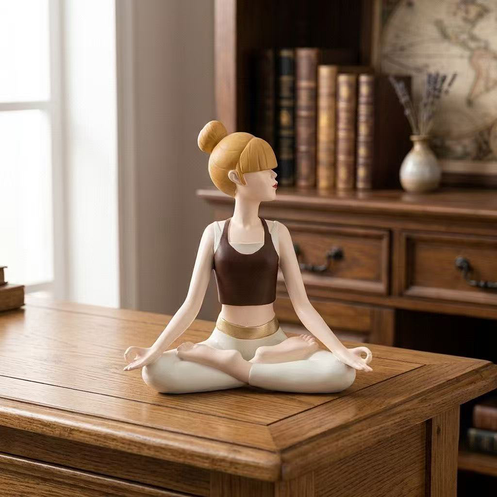 ヨガガール像、砂岩テクスチャ樹脂工芸品、オフィスデスク棚用禅 - Zen Yoga Fitness のレビューと価格